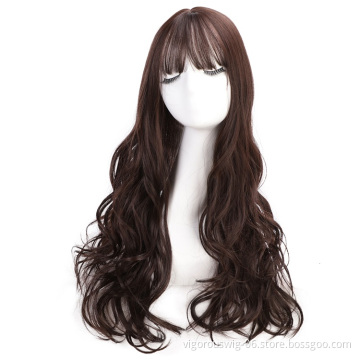Vigorous Long Wavy Clips in Top Hairpieces with Mini Air Bangs Synthetic Hair Toppers Extensions for Women